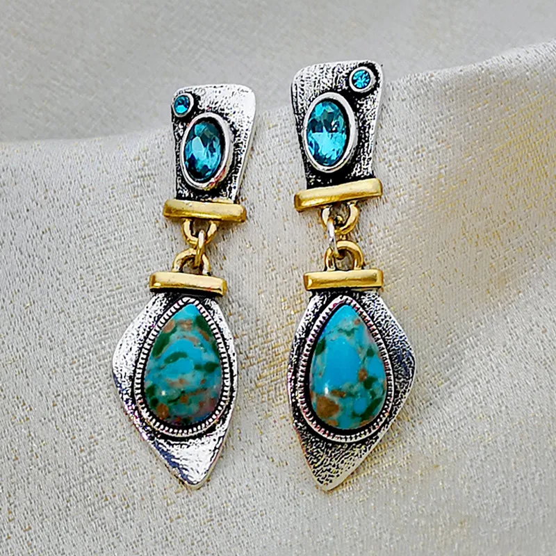

Creative retro fashion sea blue zircon popular classic earrings women's wedding jewelry Valentine's day gifts wholesale