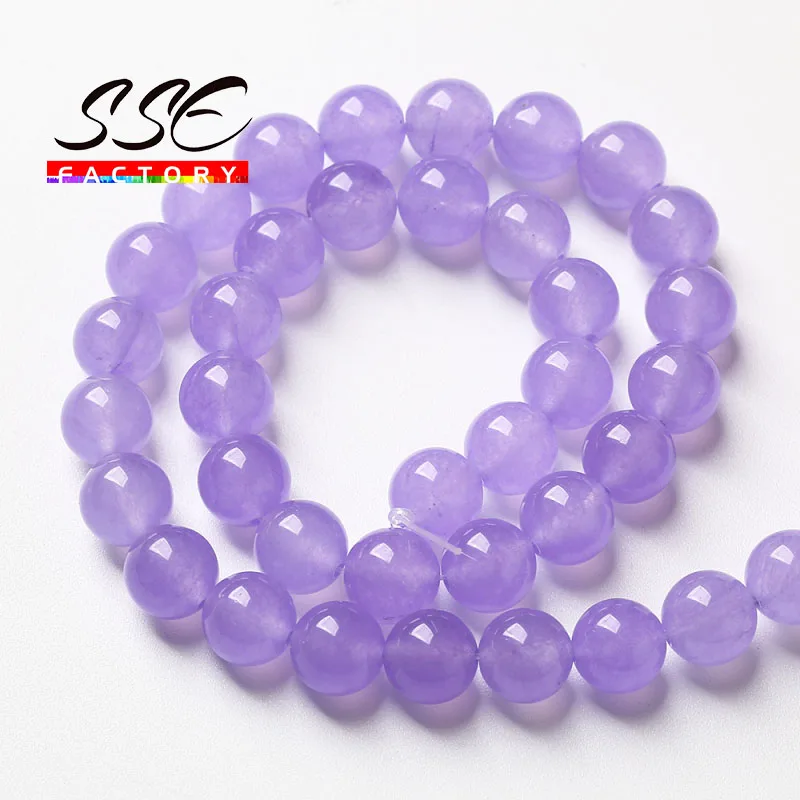 Natural lavanda púrpura Calcedonia cuentas de jade cuentas redondas de piedra para fabricación de joyería DIY pulseras ACCESORIOS 4 6 8 10 12 14mm