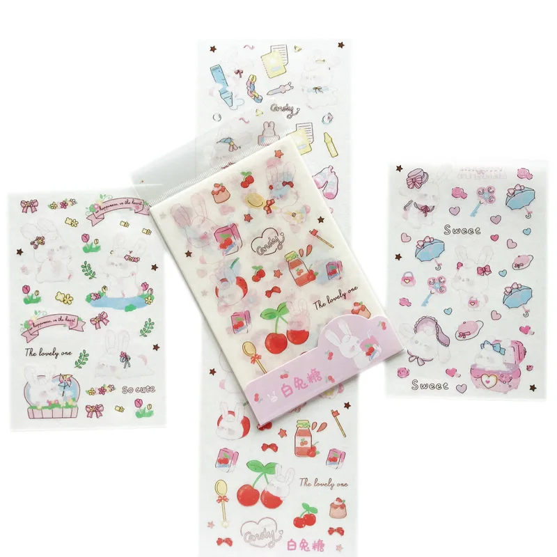 

4 Sheets/Pack Cute Sweet Rabbit Golden Foiled Sticker Bottle Diary Album Laptop Decor DIY Craft Stick Label Stationery Kids Gift