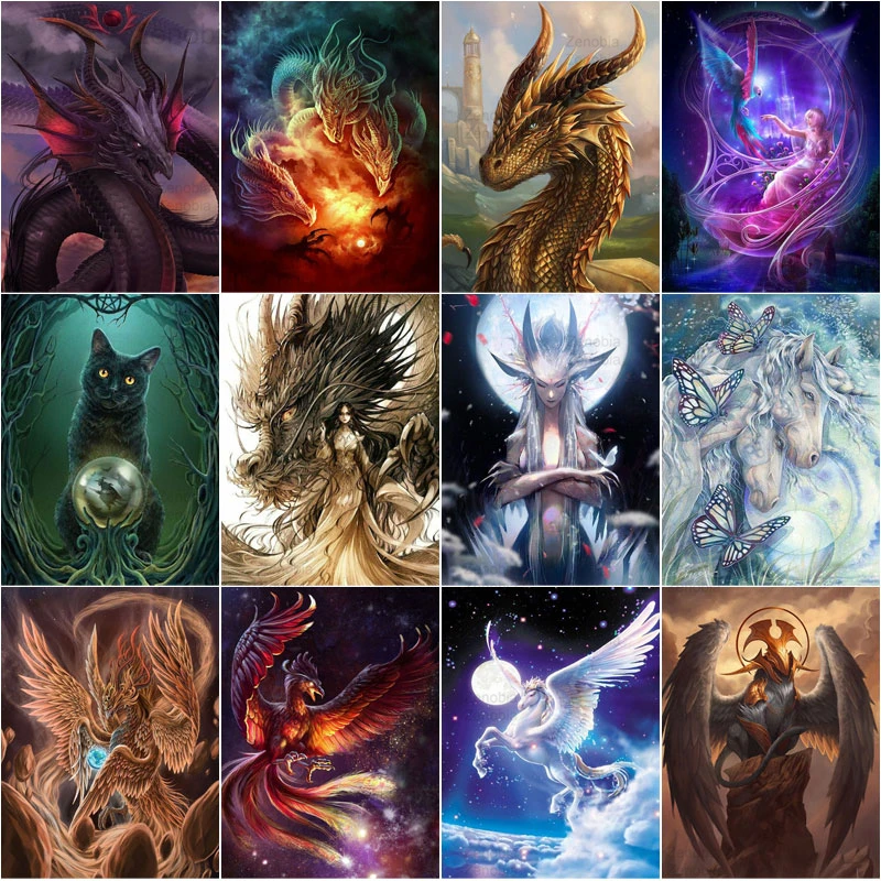 Diamond Painting Fire Dragon Elf Cat Diy Full Embroidery Cross Stitch Mosaic Rhinestone Picture Home Decoration Gift Kit | Дом и сад