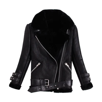 Black Style 2 Зимнее утепленное теплое пальто из натуральной кожи, Женская овечья шерсть, мягкая овечья шерсть, модная женская куртка, большие размеры, натуральная кожа, пальто - Цвет: Black Style 2