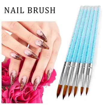 

6Pcs/set Nylon Hair Nail Brush Blue Rhinestone Handle Gel Pen Tools Drawing Builder Nail Carving Dotting Brush Acrylic R6H2