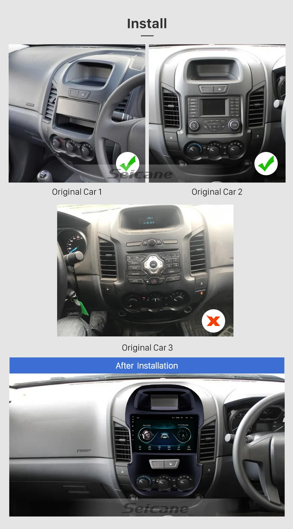 Seicane GPS автомобильный радиоприёмник для Ford Ranger 2011- " Android 8,1 с Bluetooth HD сенсорным экраном Поддержка TPMS SWC Carplay Цифровое ТВ