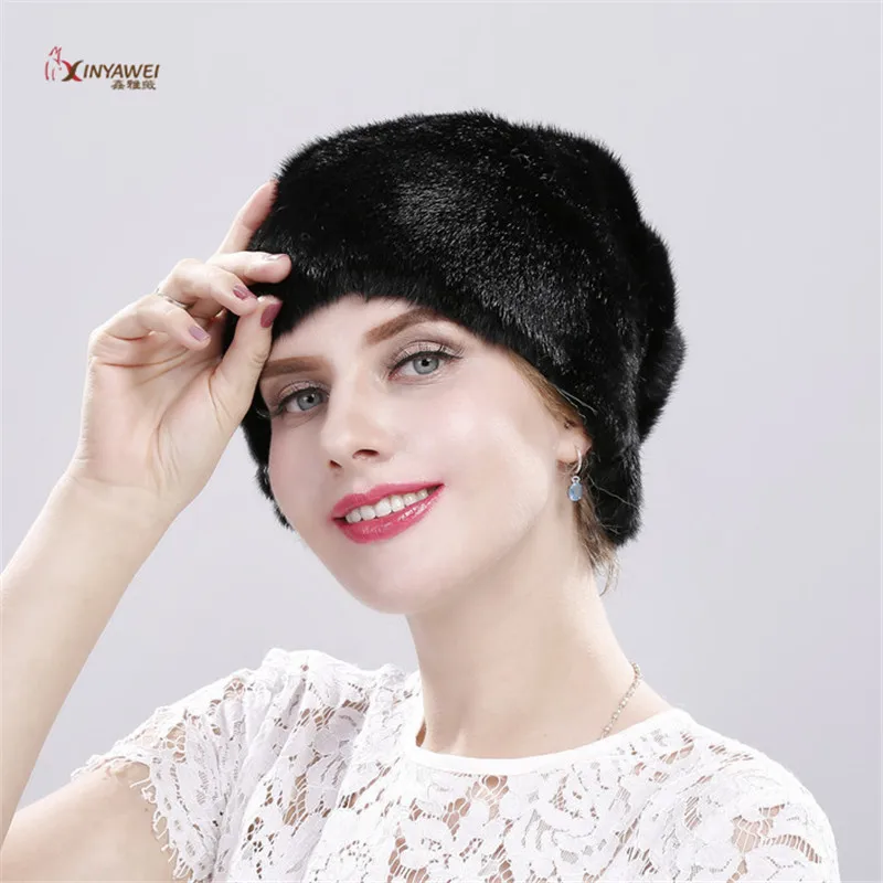Популярная модная женская зимняя меховая шапка из меха норки, русская меховая шапка, женские теплые шапки, разные цвета на выбор