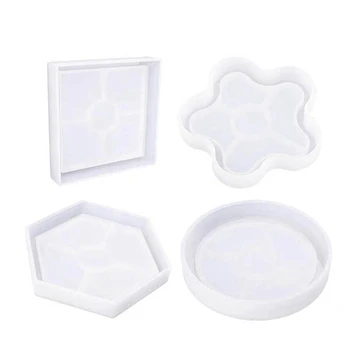 

Resin Molds Coaster Silicone Molds for Resin Epoxy Casting Molds 4 Pcs Shapes with Flowers and Beads Diy Craft Making