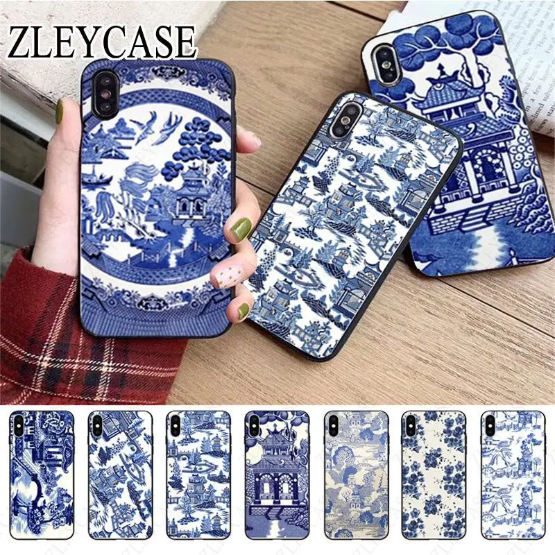 Blue-Willow-China Custodia Morbida Nera Per Iphone 15Pro 11Pro 13Pro 14Pro 12Pro Xs Max 7 8 Xr 12Mini 15Plus 13Mini Se Cover