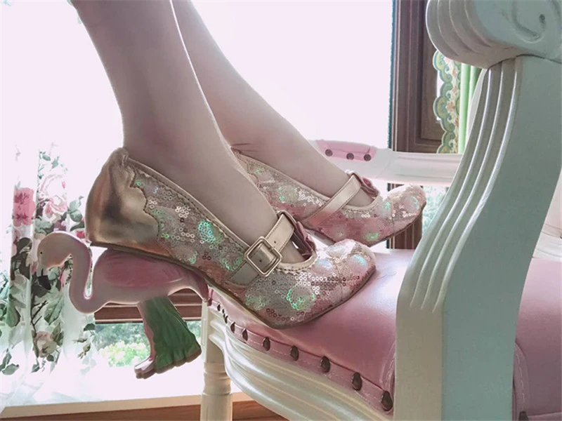 Уникальные свадебные туфли mary jane на каблуке с Фламинго; цвет розовый, зеленый; кружевные туфли с блестками и ремешками; вечерние туфли из сетчатого материала; женские туфли-лодочки