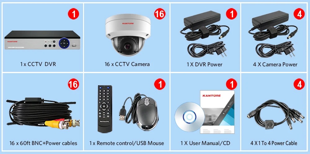 KANTURE h.265+ 16CH 4MP системы видеонаблюдения DVR 4MP супер IP66 камера безопасности для дома и улицы AHD камера видеонаблюдения набор 4 ТБ