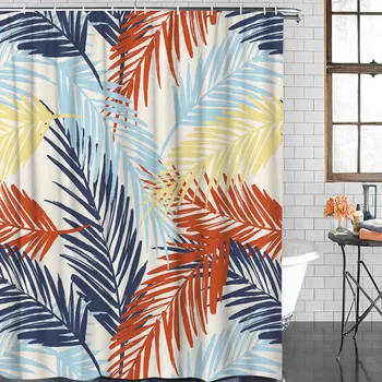 

Shower Curtain Waterproof Polyester Fabric Shower Curtain Tropical Plant Theme Abstract Palm Leaf Pattern