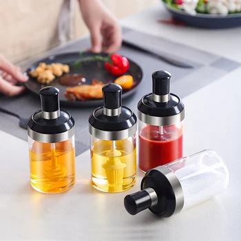 

Glass Seasoning Bottles Pepper Spoon Salt Shaker Kitchen Spice Jars Oil Brush Honey Container Home Storage Kit Organization