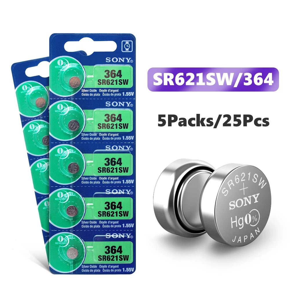 25 шт./лот для SONY, долговечная батарея AG1 364 LR621 164 531 SR60 SR621SW 1,55 V, батарейка для часов, Кнопочная монета,, бренд