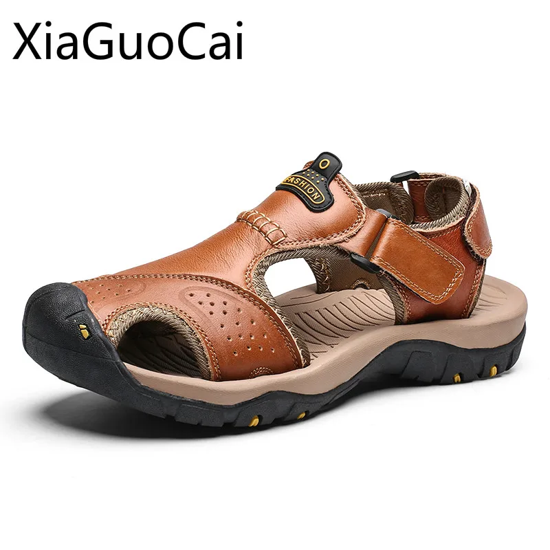 Big Size 45 46 Summer Leather Mens Sandals Men Outdoor Beach Large Hook Loop Male Flat | Обувь