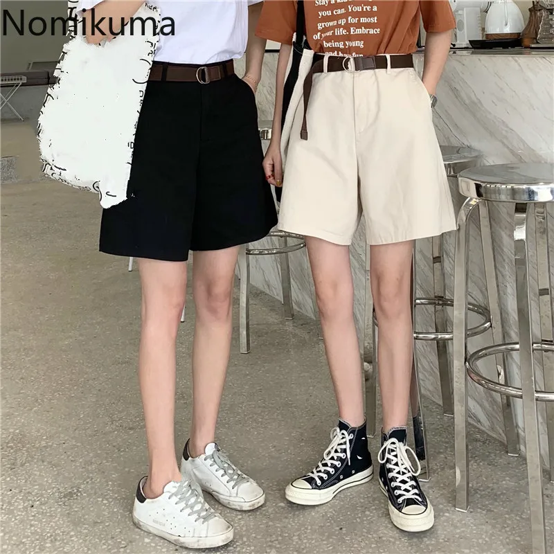 Nomikuma Summer New High Waist Shorts Sash Lace Up Solid Color Casual Loose Short Pants Korean Fashion Streetwear Ropa 3b406 | Женская