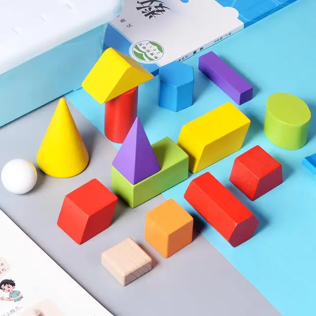 Children's 48-piece geometric colorful colored wooden blocks assembled building children's learning teaching toys 2