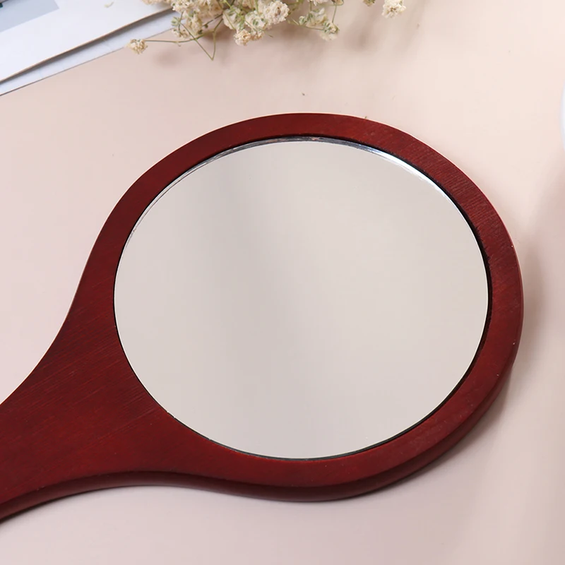 Портативное HD круглое зеркало в стиле ретро с деревянной ручкой, зеркало для макияжа, винтажное ручное зеркало для женщин, товары для красоты