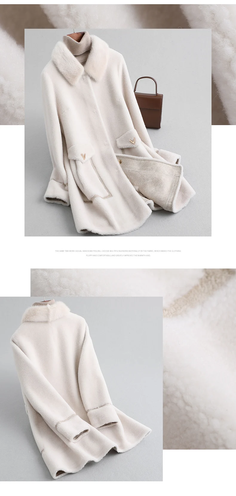 AYUNSUE Wool Coat Winter Coat Women Real Fur Coat Female Mink Fur Collar Sheep Shearling Jacket Korean Long Coats MY4578