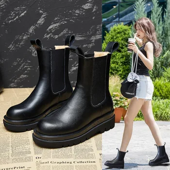 

han edition web celebrity noctilucent set foot thick bottom elastic leather boots British wind Chelsea short boots