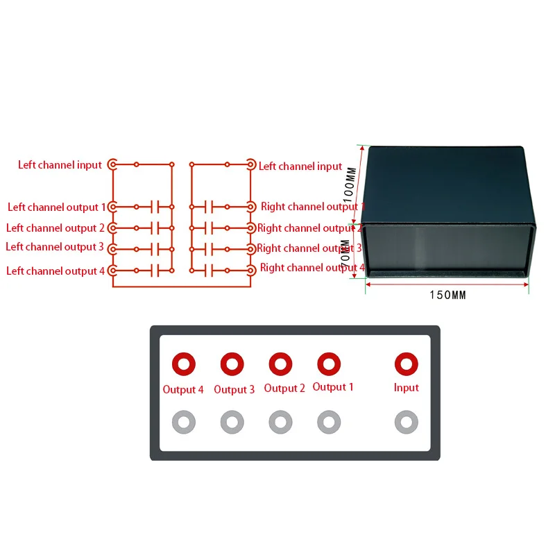 1 Input 4 Output Simultaneously Passive Audio Signal Switcher Switch Selector Box Sound HiFi Audio Signal Splitter With RCA G104