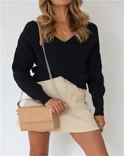 

6 Color Classic Fashion Multicolor Women Solid Colour Jumpers Autumn Winter Criss-Cross Ribbed V-Neck Loose Knitwear Sweaters