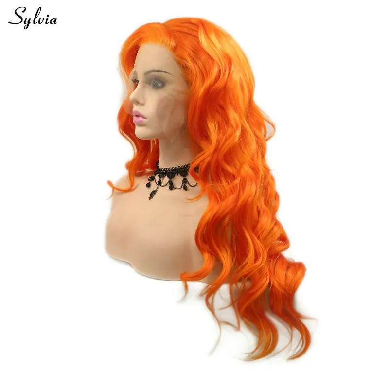 Sylvia Bouncy кудрявый оранжевый парик Длинные Синтетические парики на шнуровке спереди натуральный вид Косплей вечерние термостойкие для