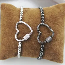 5 шт./лот, модный браслет в форме сердца, cz браслет, серебро/бронза, cz застежка аксессуары, покрытый браслет-цепочка