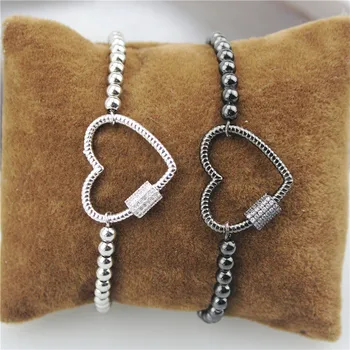

5pcs/lot Fashion heart shape cz charm bracelet,silver/gunmetal cz clasp accessories ,plated chain bracelet wholesale