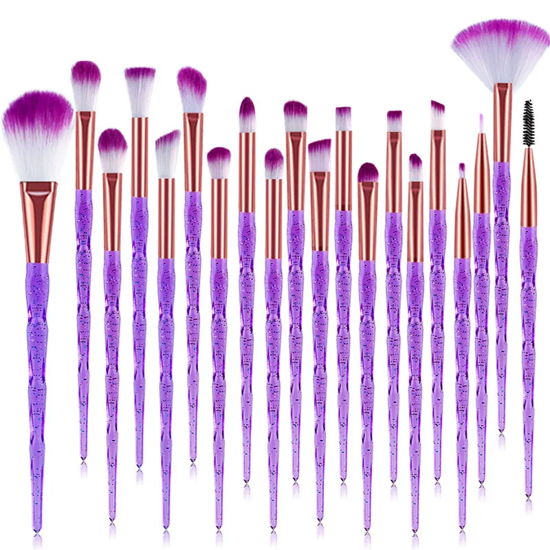 20Pcs Purple Crystal 20 шт набор алмазных кистей для макияжа, косметическая Кисть для макияжа, косметическая пудра, Тональная основа для растушевки тени для глаз кисточка для Бровей Ресниц - Handle Color: 20Pcs Purple Crystal