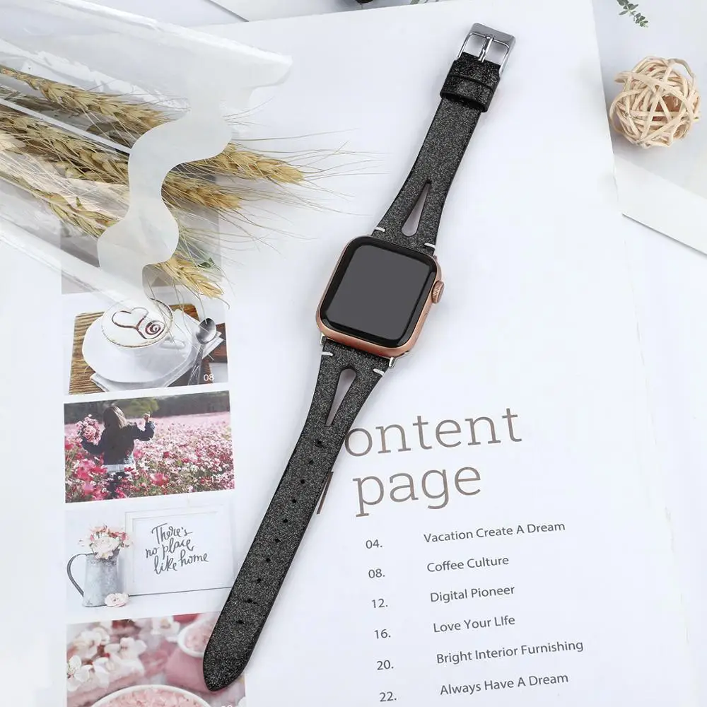 Ремешок кожаный для Apple Watch Band 38 мм 44 сменный браслет Iwatch Series 4/3/2/1 83004|Ремешки часов|