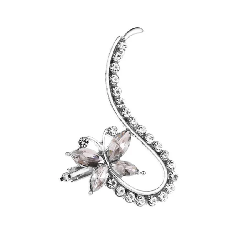 B-silver Подвески с кристаллами, длинные серьги-манжеты для женщин, женские серьги-гвоздики золотого и серебряного цвета, листья, бабочки, серьги-манжеты, вечерние ювелирные изделия для клуба - Окраска металла: B-silver