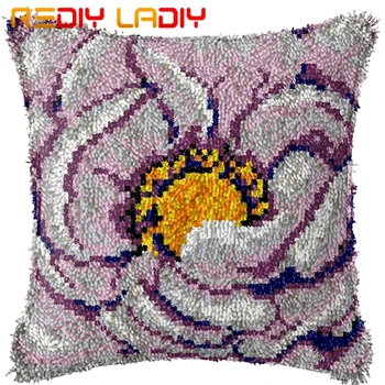 

Latch Hook Cushion Purple Poppies Pillow Case Acrylic Yarn Sofa Pillow Printed Color Canvas Crochet Cushion Cover Arts & Crafts