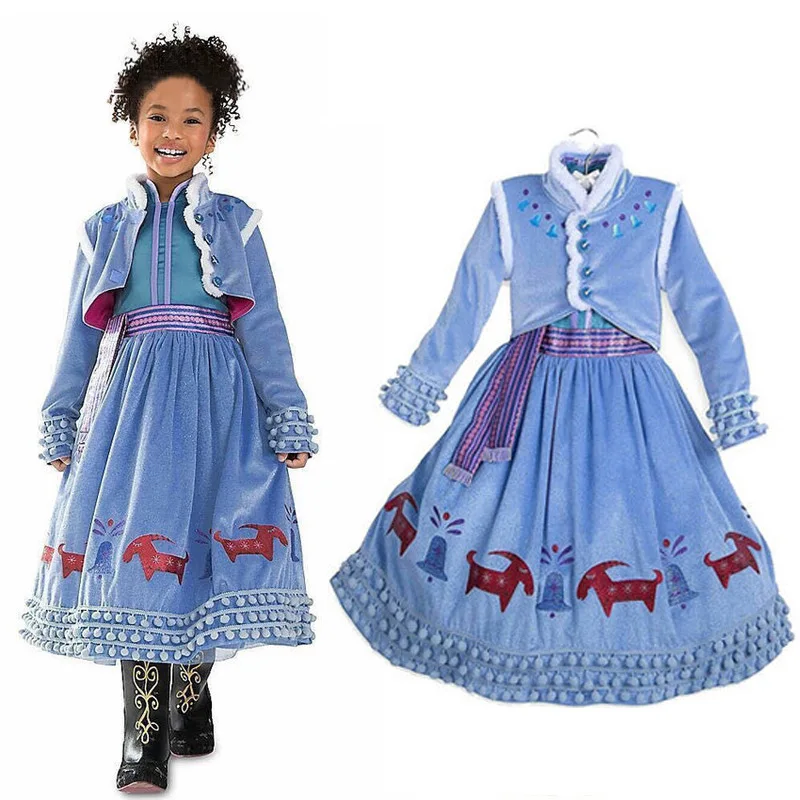 Косплэй костюм Снежная Королева Анна Эльза для девочек из 2 вещей, одежда на год, платье в стиле «принцесс» для девочки, с длинным рукавом детская одежда 3-10Ys - Цвет: as photo