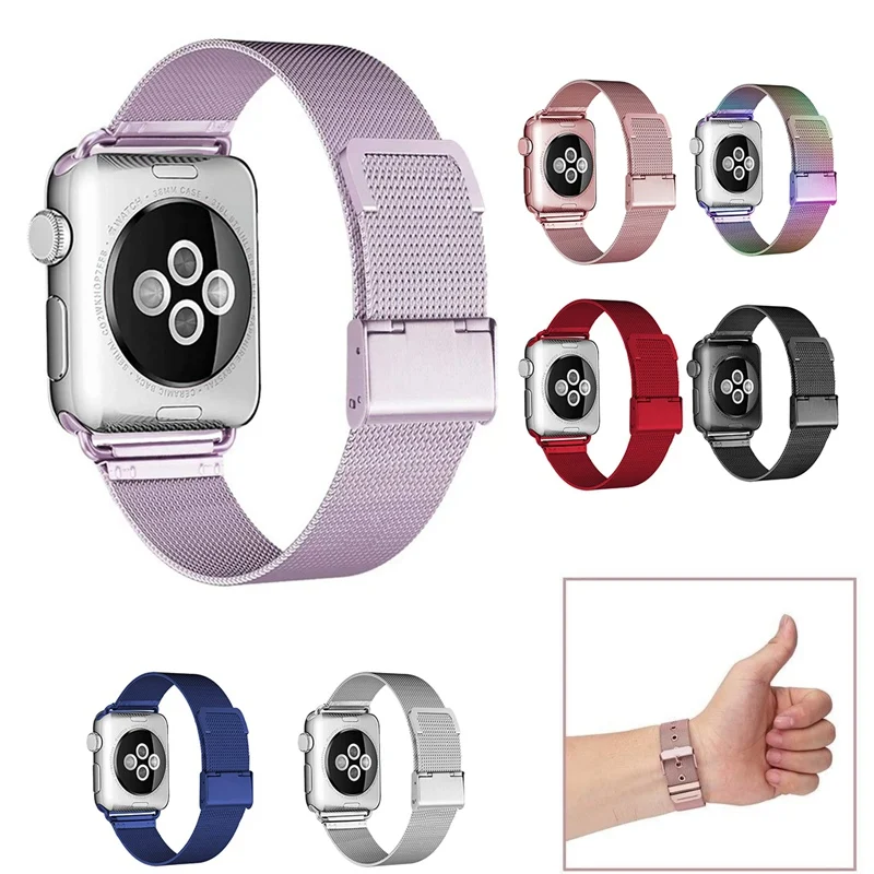 Миланский ремешок для Apple Watch 42 мм 38 40 44 металлический браслет из нержавеющей