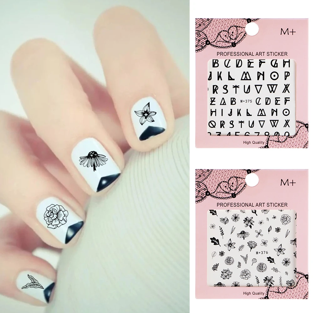 

1Pc DIY Nail Art Stickers Line Rose Water Decals Embossed Another Flower English Letter Number Blooming Flower Decals Manicure
