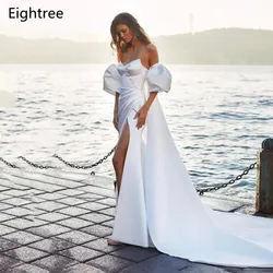 Eightree New Simple Sweetheart Long Cape Wedding Dresses With Detachable Sleeves 2021 Side Slit Long Beach Mariage Gowns