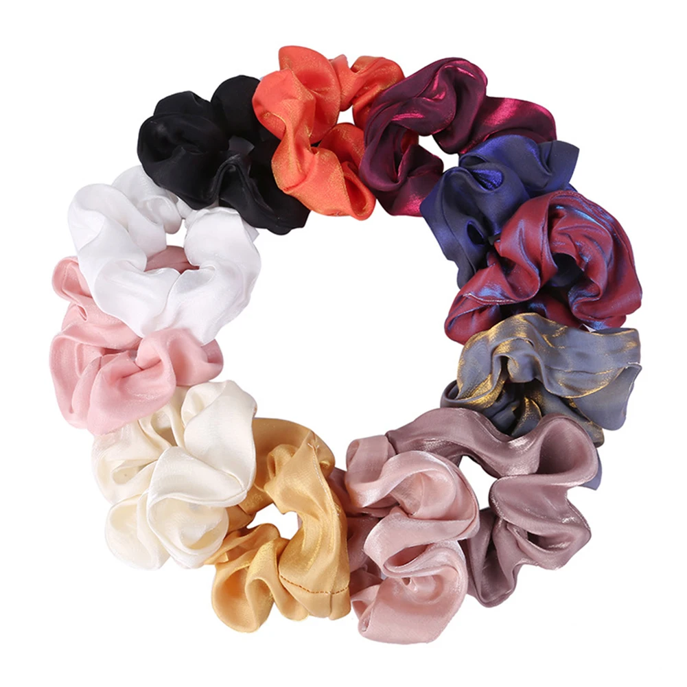 

Solid Color Reflect Light Hair Scrunchies Ponytail Holder Soft Stretchy Hair Elastic Rope Accessories For Women Hairband Black