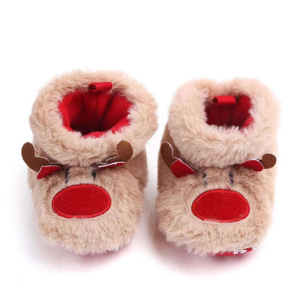 0-18M детская зимняя теплая обувь для маленьких девочек и мальчиков, детская обувь для малышей с рождественским оленем, нескользящая обувь для новорожденных, обувь для маленьких девочек