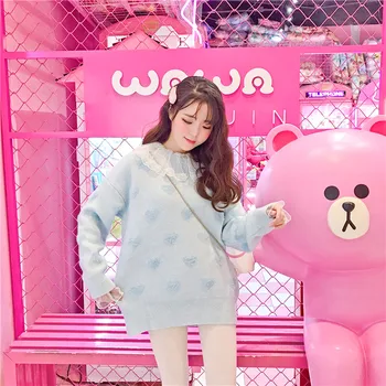 

Princess sweet lolita sweater Korean loose and lazy sweater autumn and winter mink velvet sweet girl love sweater women XH195