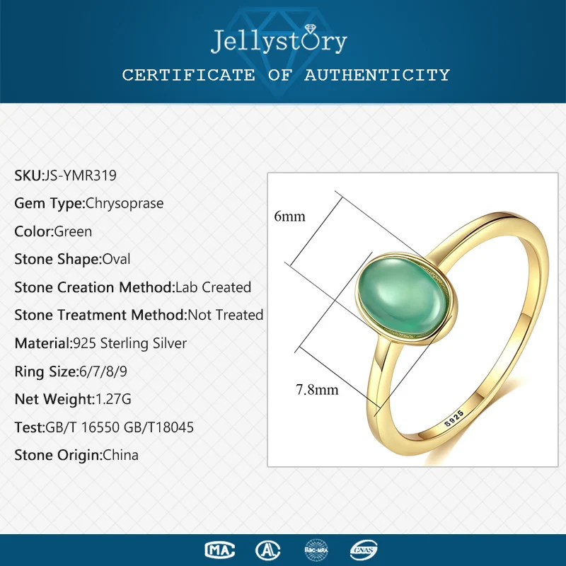 Jellystory, элегантное овальное кольцо с зеленым нефритовым камнем, 925 пробы, серебряные кольца, ювелирные украшения, аксессуары, подарок на свадьбу для женщин