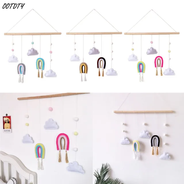 Wooden Wall Hanging Decor Cloud Rainbow Felt Wall Art Ornaments Decor for Kids Bedroom Home/Nursery Room Baby Room Decoration 1