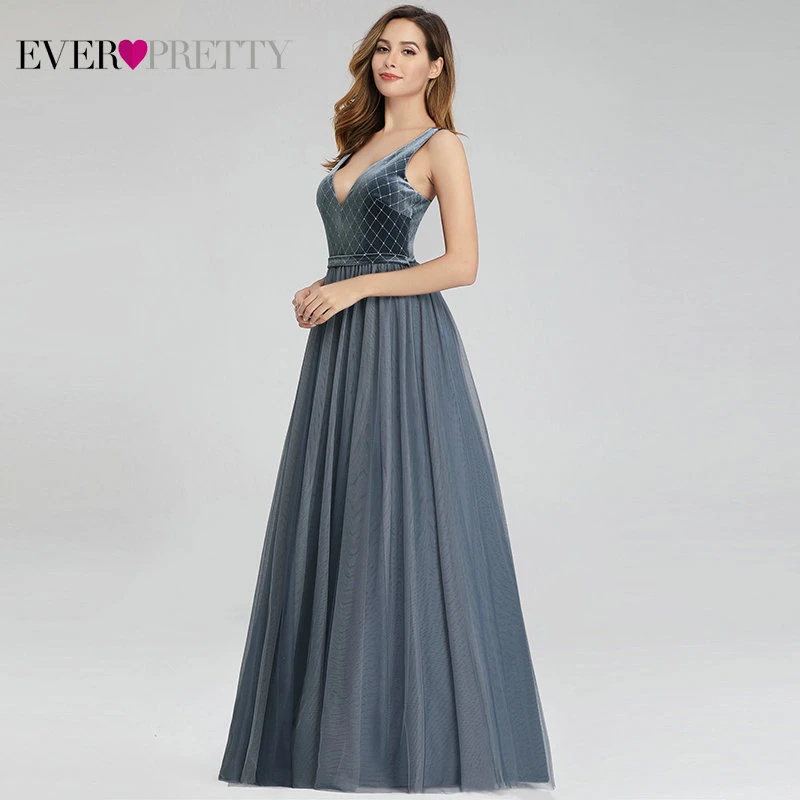 Robe De Soiree Ever Pretty Dusty Blue Вечерние платья велюровые элегантные блестящие вечерние платья с v-образным вырезом EP00999DN Vestido Comprido