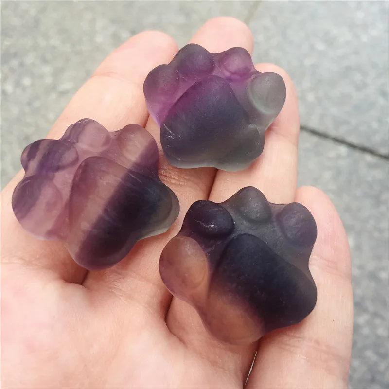 Natural Crystal fluorite cat paw footprints Pendant Hand Carved Quartz Crystal Lucky Charm Necklace Jewelry Gift 1Pcs