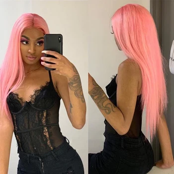 

Colored Pink Lace Front Human Hair Wig For Women 13X4 150% Density Blue Green Lace Wigs Pre Plucked Colorful Dolago Wig Remy