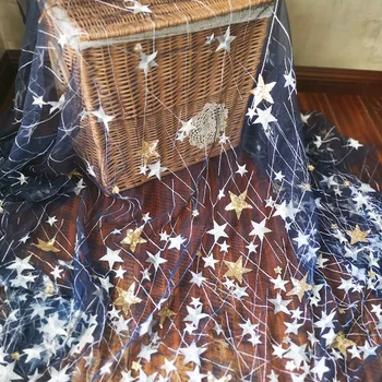 

GLace 3 meters /pcs 3 colors gold sequins silver stars transparent soft mesh diy wedding dress veil fashion clothes X0595