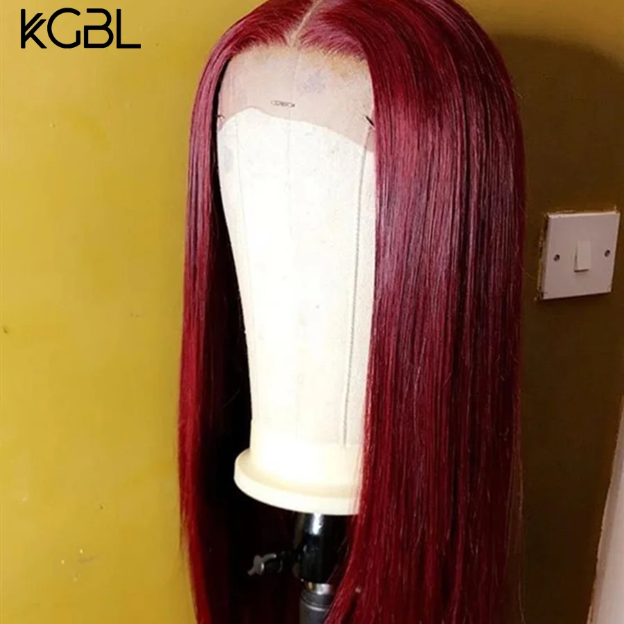 KGBL 99J Ombre Colored Straight Hair Lace Front Human Hair Wigs With Baby Hair13*4 Brazilian Non-Remy Hair Lace Front Human Wig