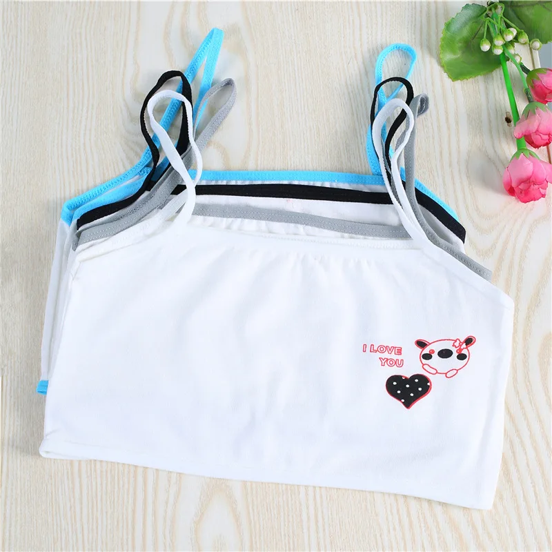 3pcs/lot Thin Strap Cotton Student Girl Summer Vest-style Small Sling Bra  7-15 Years