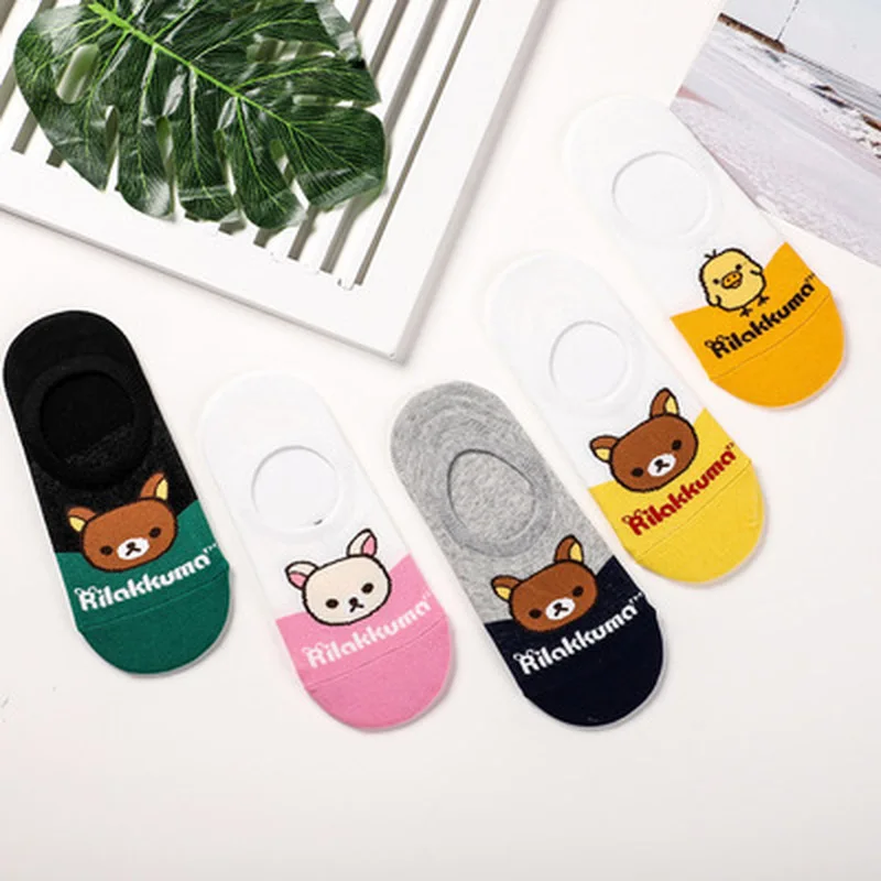 Носки с мультипликационным принтом Rilakkuma Kiiroitori, милые забавные носки, новинка, персонализированные женские хлопковые носки, calcetines mujer divertido