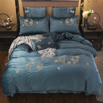 

Chinese Style Velvet Coral Velvet 4-piece Set 1.8m Bed Flannel Thickened Double-sided Velvet Crystal Flannel Quilt Cover