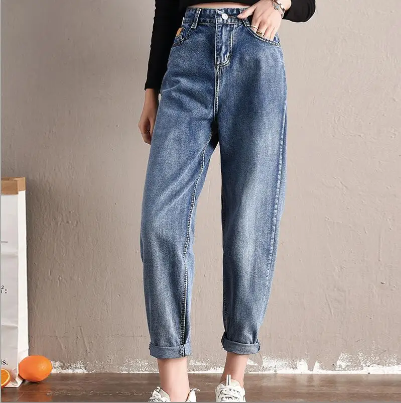 Джинсы женские мама джинсы брюки бойфренд джинсы для женщин с высокой талией пуш-ап Большие размеры женские джинсы черные джинсовые шаровары - Цвет: Light  Blue