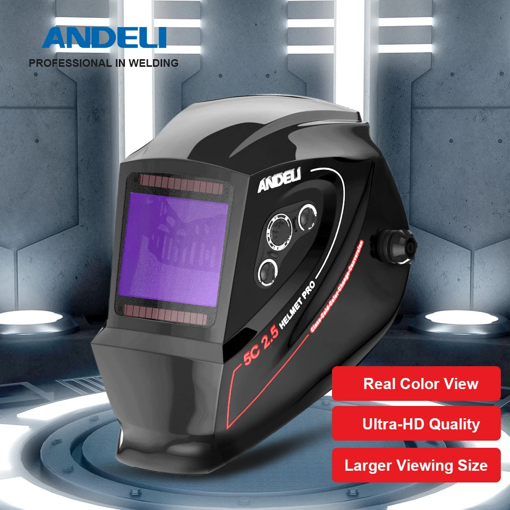 US $74.48 ANDELI Welding Helmet ADLM1000H Large View True Color Solar Power Auto Darkening Welding Mask for TIG MIG Arc Weld Grind Cut