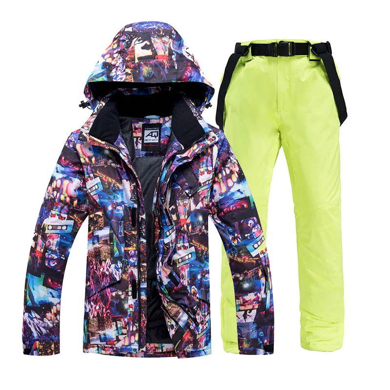 Зимний лыжный костюм для мужчин, водонепроницаемая ветровка, зимний комплект, куртка для сноуборда, штаны, костюм, высокое качество, лыжная одежда, акция, размеры S, M, L, XL - Цвет: Green set